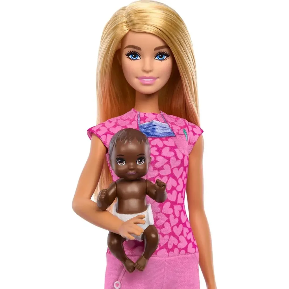 Barbie Baby Doctor Playset with Blonde Fashion Doll Wearing Pink Scrubs Baby NWT